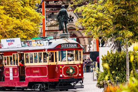 2018 DEC 22, New Zealand, Christchurch, Tram and toursit in city centre..のeditorial素材