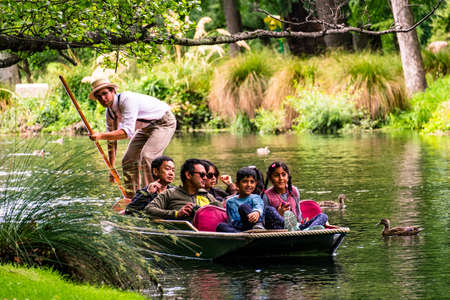 2018, DEC 22 - New Zealand, Christchurch, People are enjoing on the boat on the river in Botanic...