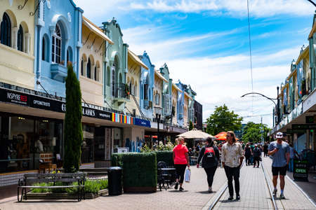 2018 DEC 22, New Zealand, Christchurch, New Regent st, beautiful colorful building and people around...