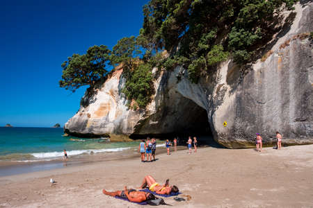2019 FEB 19, New Zealand, Coromandel -  Chathdral cove the travelling destination in a beautiful day..のeditorial素材