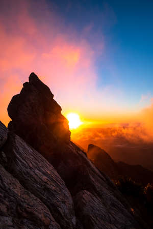 Stunning sunrise scene over The Pinnacles, Coromandel, New Zealand..