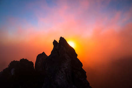 Stunning sunrise scene over The Pinnacles, Coromandel, New Zealand..