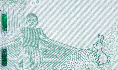 The story and biography of King Rama 9 on Thai Banknotes. Macro 1:1 Photograph..の写真素材