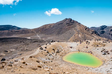 Beautiful Landscape view of Tongariro Crossing track on a beautiful day with blue sky, North Island, New Zealand..の写真素材