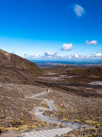 Beautiful Landscape view of Tongariro Crossing track on a beautiful day with blue sky, North Island, New Zealand..の写真素材