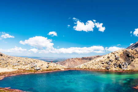 Beautiful Landscape view of Tongariro Crossing track on a beautiful day with blue sky, North Island, New Zealand..の写真素材