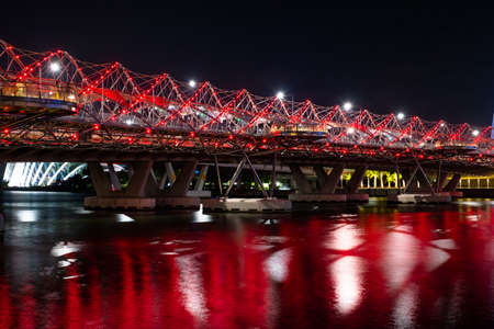 Singapore - Cityscape night scenery of colorful the buildings in downtown.の写真素材