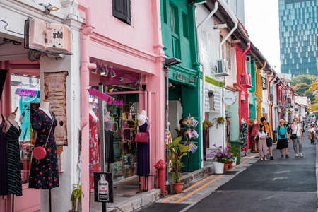 2019 March 1st, Singapore, Haji Lane - People are shopping and walking in the famous small street in the City..のeditorial素材