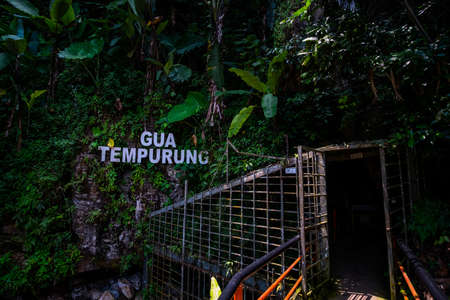 Malaysia, Ipoh, Gua Tempurung Cave.The entrance and sign of the place.