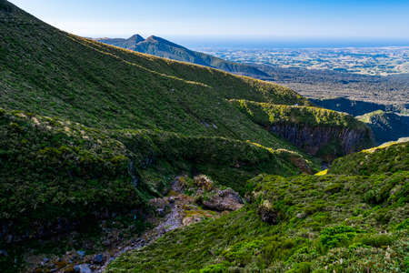 The beautiful scenery landscape view of the green mountain with blue sky. View from a high mountain.の写真素材