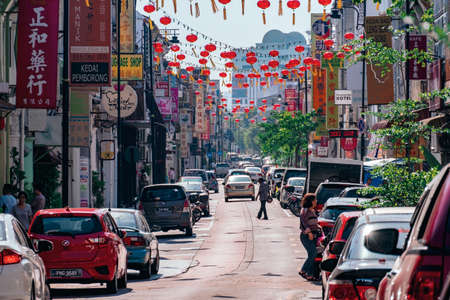 Penang, Malaysia - 2019, March 4th : Street view lifestyles scene of the people and buildings in the city.のeditorial素材