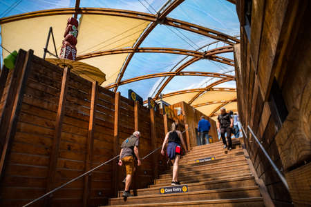 2019 February 13th, New Zealand, Waitomo Village, The entrance made by a wooden staircase.