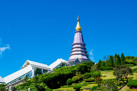 The landmark Two Pagodas on the top of Doi Inthanon National Park. Chiangmai Thailand.の写真素材