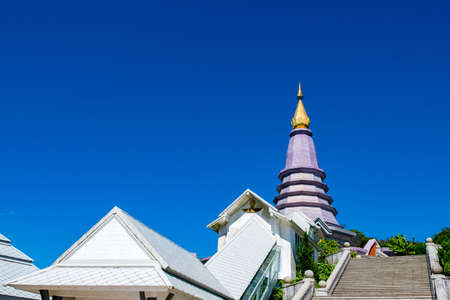 The landmark Two Pagodas on the top of Doi Inthanon National Park. Chiangmai Thailand.の写真素材