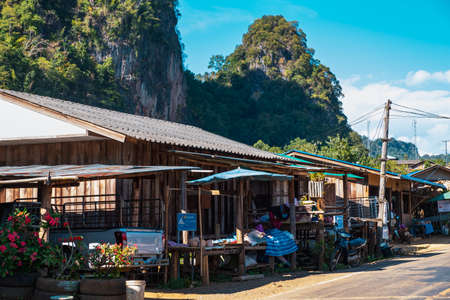 2019, November 22th, Ban Jabo, Mae Hong Son, Thailand. The famous noodles and cafe shop and scenic viewpoint platform in the village.の写真素材