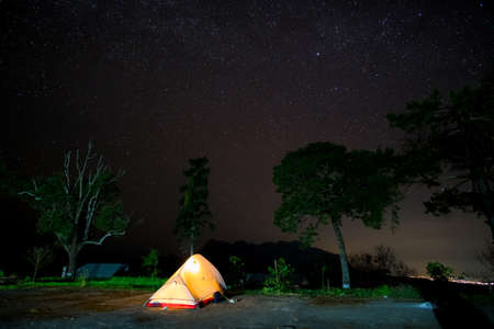 Starry Night Scene at Doi Luang, Chiang Dao, Chiang Mai, Thailand. View from the high mountain, Ban...