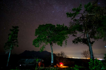 Starry Night Scene at Doi Luang, Chiang Dao, Chiang Mai, Thailand. View from the high mountain, Ban San Pa Kia High Mountain Agriculture.の写真素材