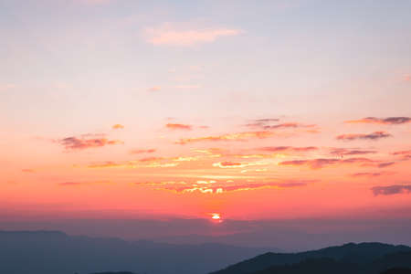 Sunrise scene at the high mountain.  Sea Cloud, and fog, Doi Luang, Chiang Dao, Chiang Mai, Thailand. View from the high mountain, Ban San Pa Kia High Mountain Agriculture.の写真素材