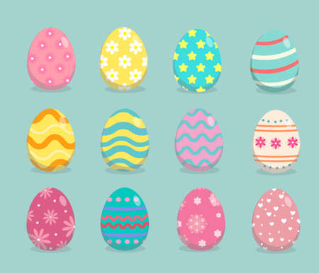 Easter eggs with different texture set on a white background. Vector illustration collection set.のイラスト素材