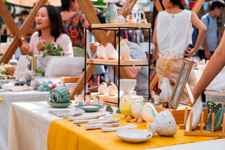 TAIWAN, TAIPEI - 6th Oct 2019 - Xinbeitou Train Station, the scene people are shopping in the Craft and creative market.のeditorial素材