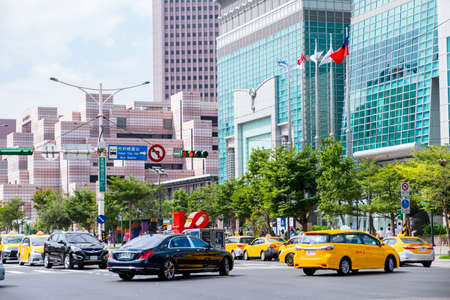 October 9th, 2019 - Taiwan, Taipei, A crowded traffic scene in the city at night.の写真素材