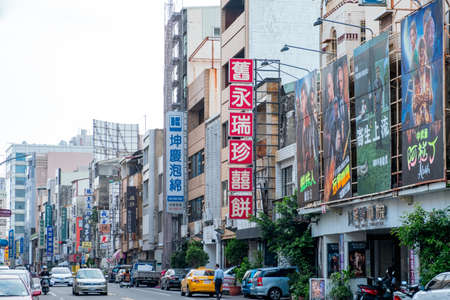 October 16th, 2019 - Taiwan, Tainan,  - the road in front of the Chin Men Movie Theatre, historic place,  hand drawn movie posters.のeditorial素材