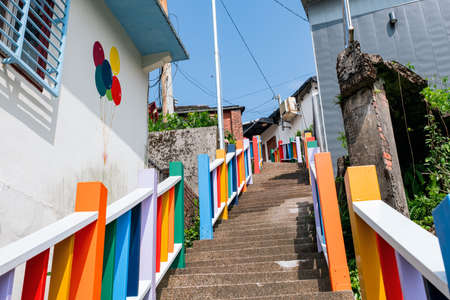 The rainbows staircase  Chuen Ji Hall, Ruifang District, New Taipei City, Taiwanのeditorial素材