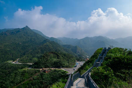 Panoramic View of The Beautiful Teapot Mountain. Jinguashih Geographic Park, New Taipei City, Taiwanのeditorial素材