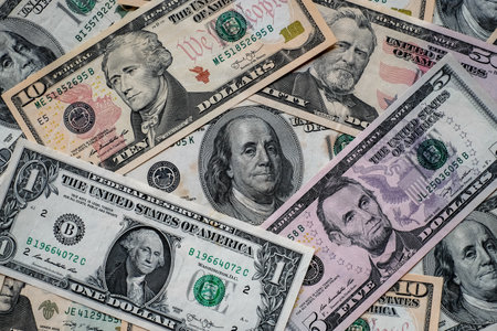 Many of American dollars banknotes background.の写真素材