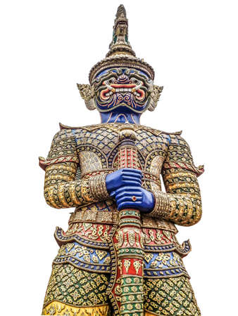 Giant stands front temple in Bangkok, Thailand.