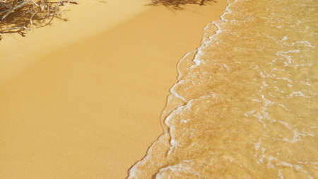 Golden sand on the beach with ocean waves.の写真素材