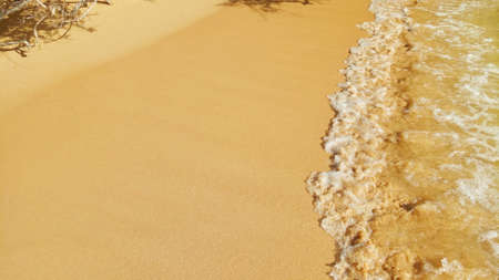Golden sand on the beach with ocean waves.の写真素材