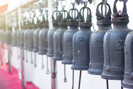 Bell that sits in the Golden Mountain Temple or Wat saket.の写真素材