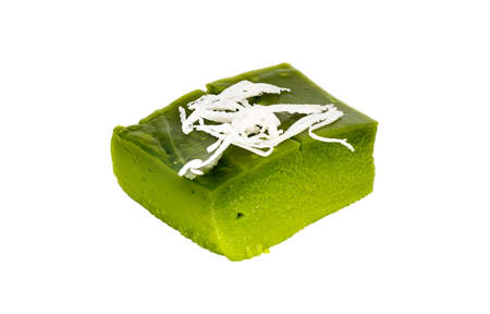 Thai desserts that are rhombus and green topped with coconut.の写真素材