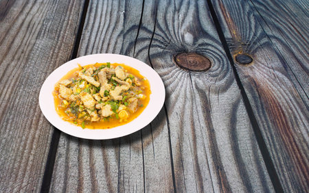 Namtok Moo. Delicious spicy Thai food. Prepare a plate ready to eat.の写真素材