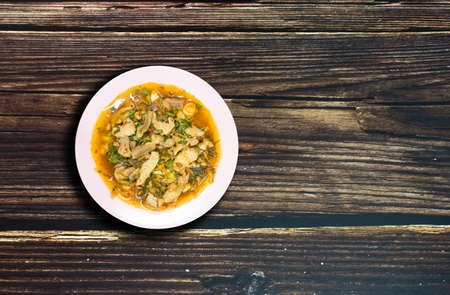 à¹ŒNamtok Moo. Thai street food. Spicy and delicious. Prepare for eating.