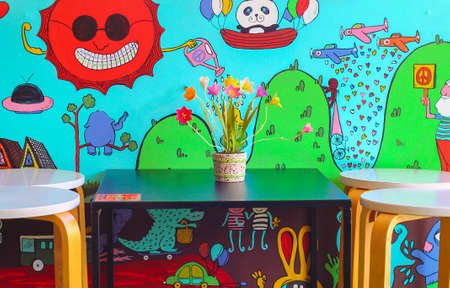 Flower pot on the tableの写真素材