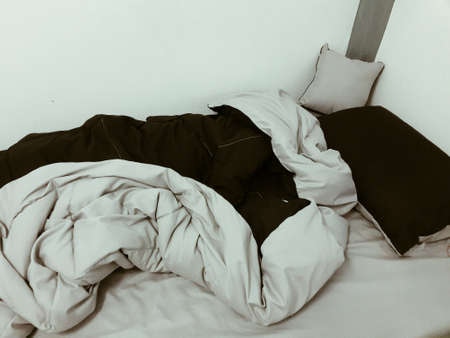 Gray and dark gray linen, blankets, mattresses sleeping time.の素材