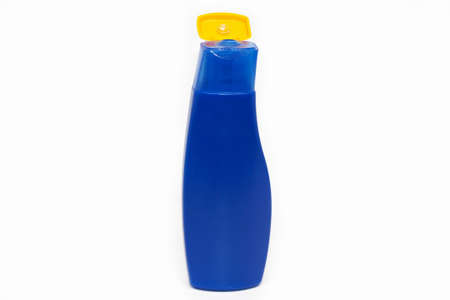 Blue cream bottle isolated white backgroundの写真素材
