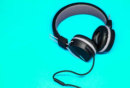Headphones blue backgroundの写真素材
