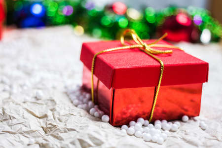 Gift boxes and red bell colorful space Concept background.の写真素材