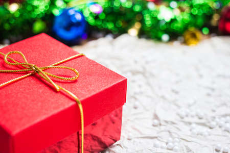 Gift boxes and red bell colorful space Concept background.