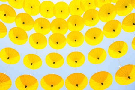 Yellow umbrella texture background.