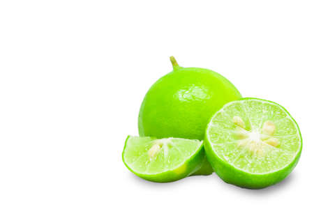Green lemon isolated white background.の写真素材
