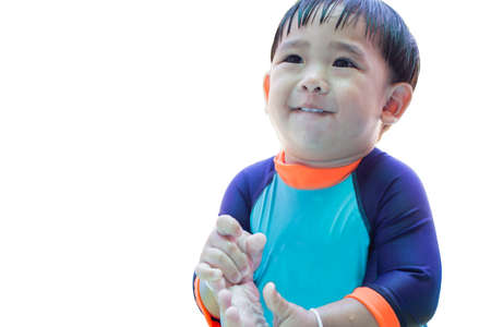 boy smiling isolated  background.の写真素材