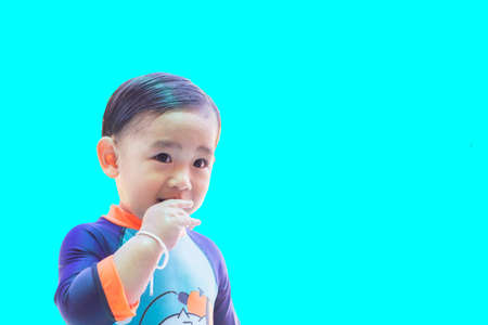 boy smiling isolated  background.の写真素材