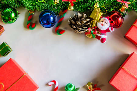 Symbol,Christmas background ,Top view  tree with red gift decoration on gray paper board. Copy space for your text.の写真素材