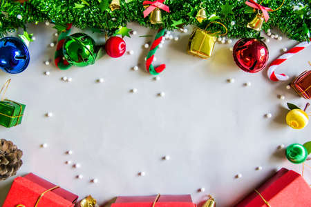 Symbol,Christmas background ,Top view  tree with red gift decoration on gray paper board. Copy space for your text.の写真素材