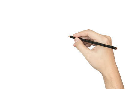 The right hand is drawing or writing space for use. Isolated on white background.の写真素材