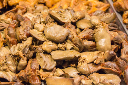 Chicken liver boiled meat texture backgroundの写真素材